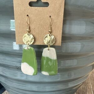 Sage green handmade clay earrings—abstract flowers